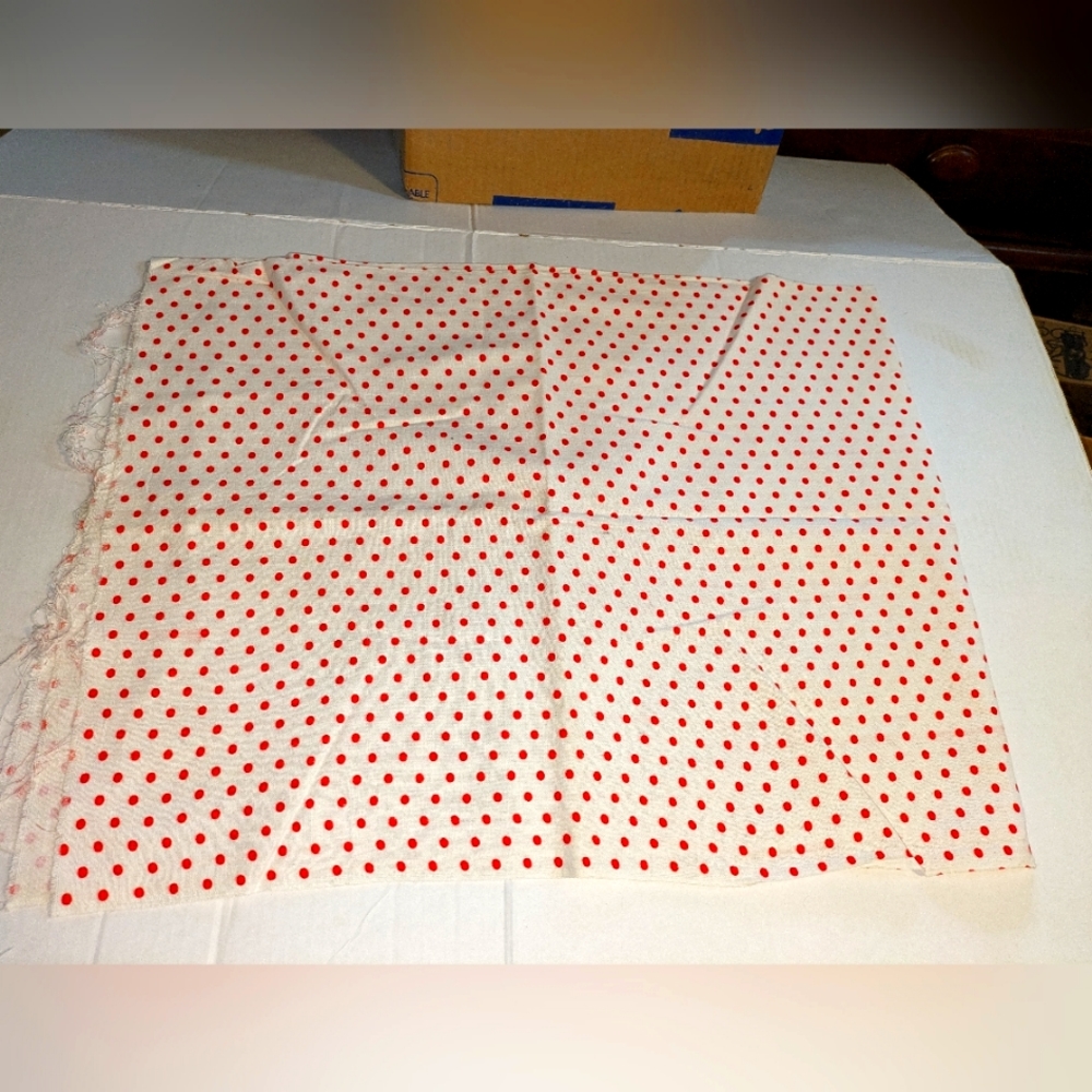 Vintage cotton cut feed sack approx 45 x36" white/red polka dots very good condi